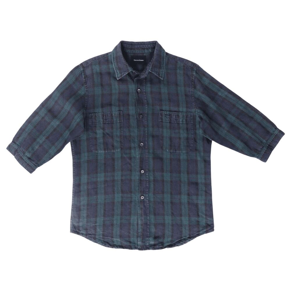 Nom De Guerre Quarter Sleeve Button Up Plaid Shirt Green M